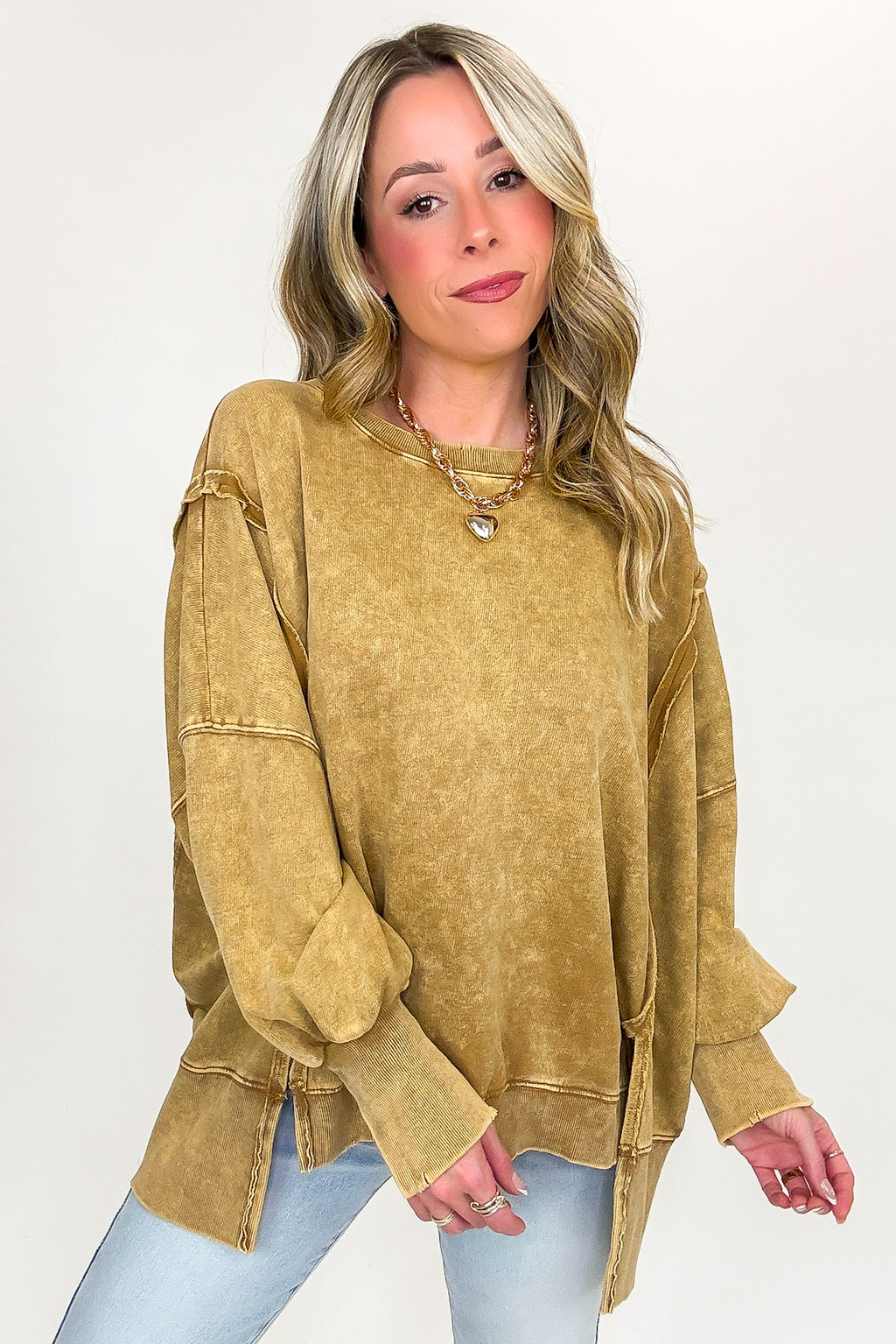 Camel / SM August Glow Acid Wash Pullover - Madison and Mallory