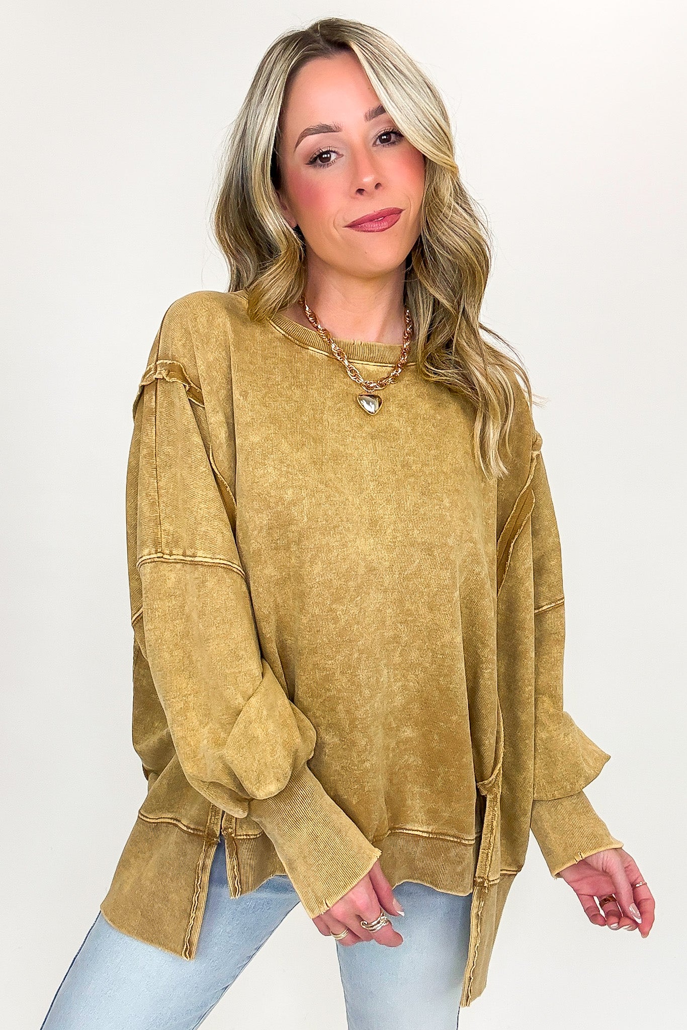 Camel / SM August Glow Acid Wash Pullover - BACK IN STOCK - Madison and Mallory
