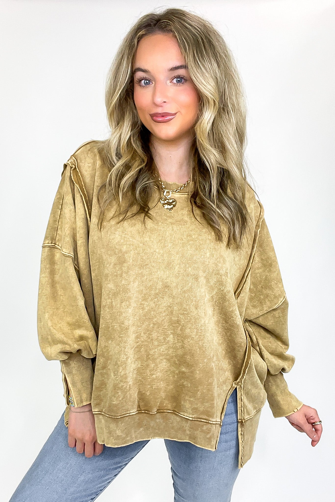 Camel / SM August Glow Acid Wash Pullover - BACK IN STOCK - Madison and Mallory