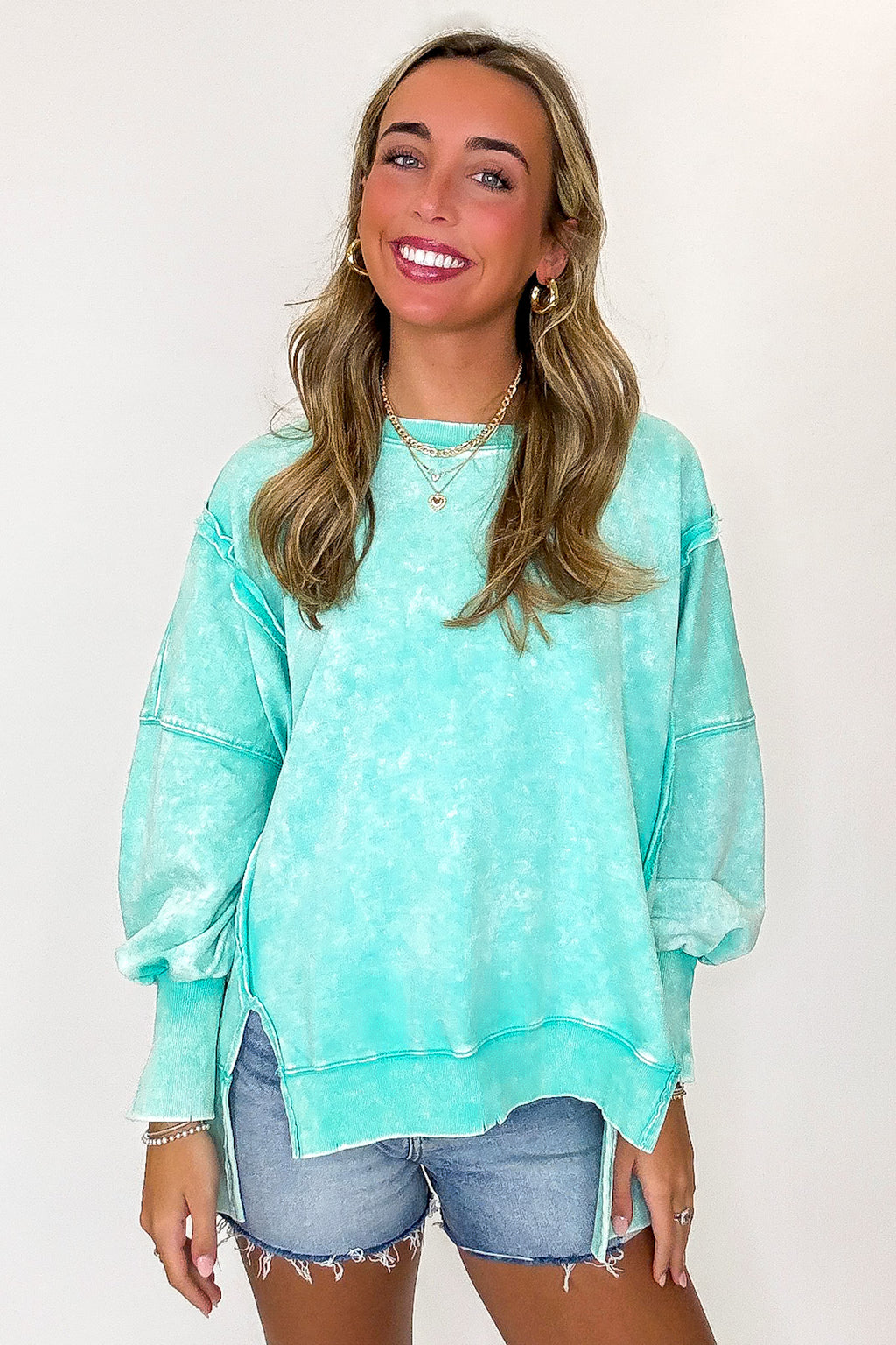 Mint / SM August Glow Acid Wash Pullover - Madison and Mallory
