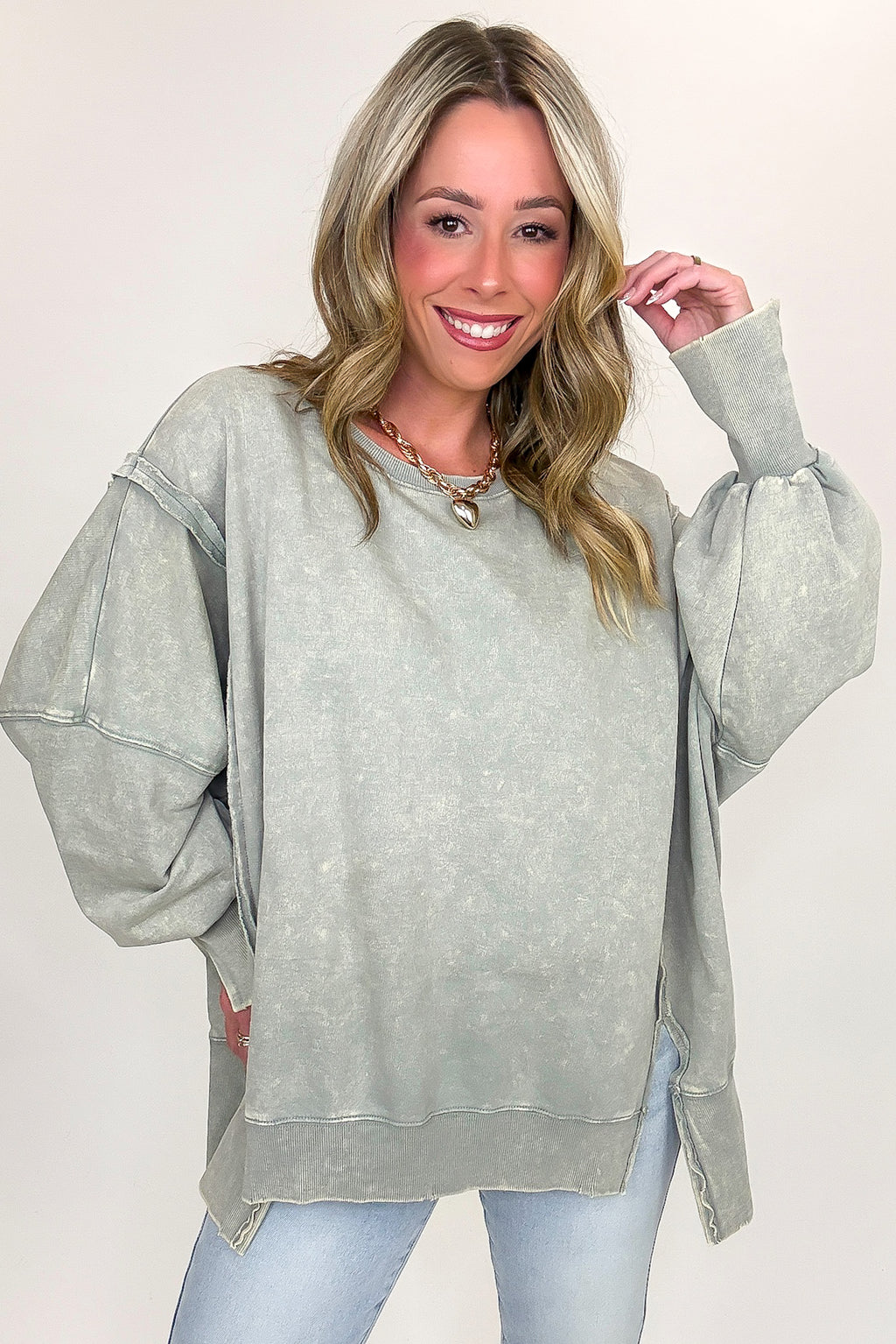 Sleet / SM August Glow Acid Wash Pullover - Madison and Mallory