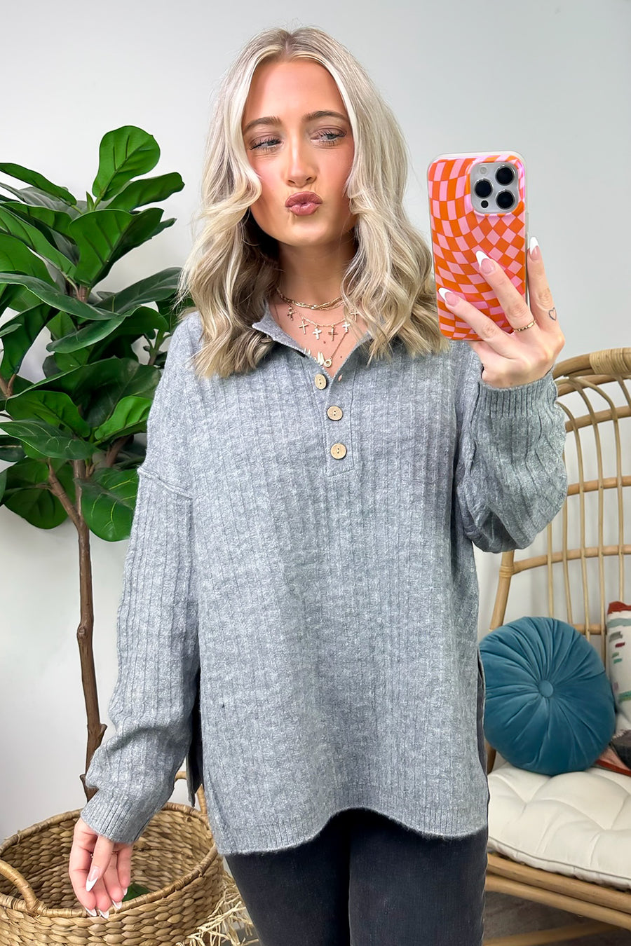  Aurelie Button Henley Knit Top - FINAL SALE - Madison and Mallory