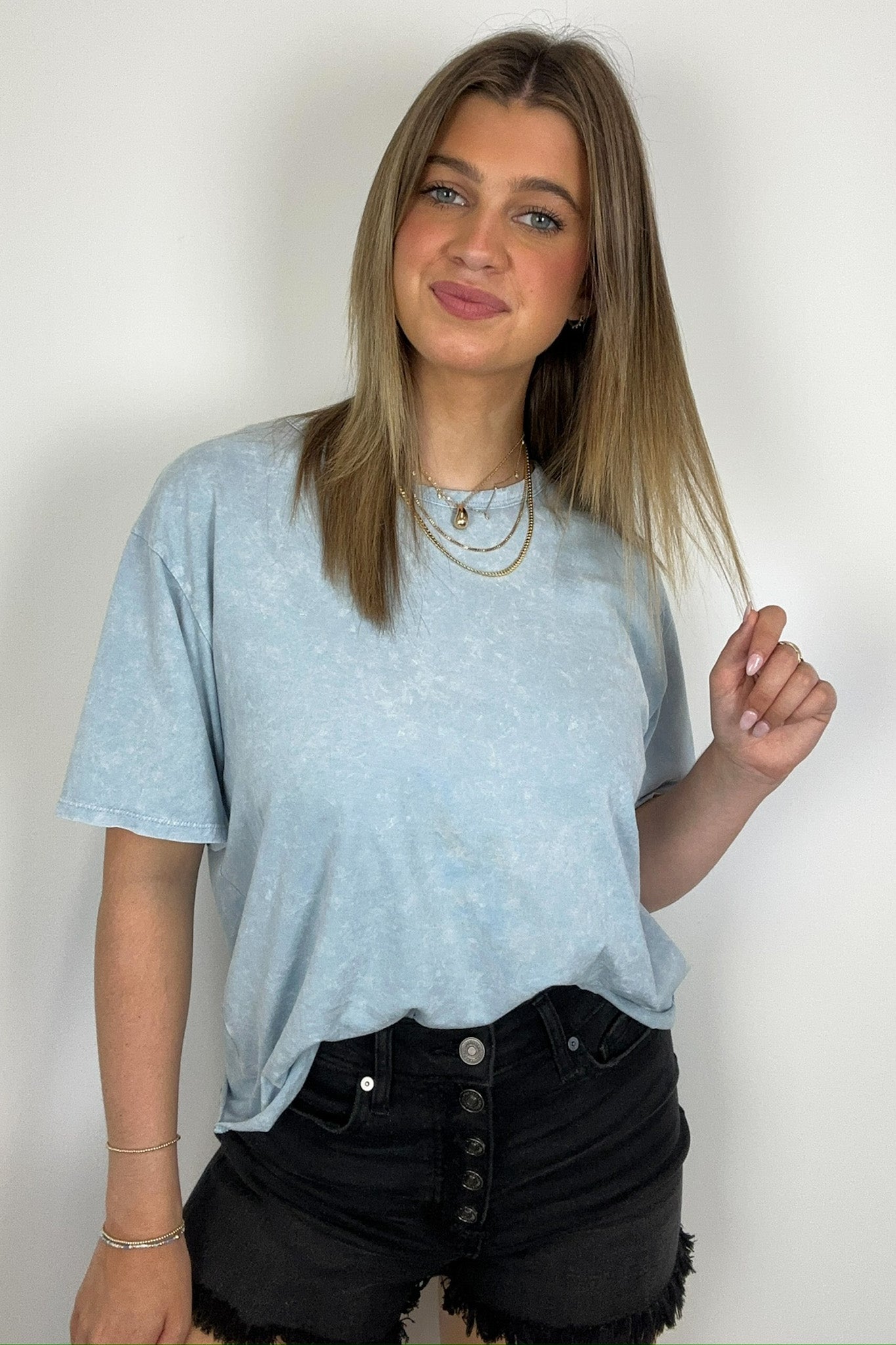 Vintage Light Blue / S Aurora Nights Mineral Washed Short Sleeve Top - BACK IN STOCK - Madison and Mallory