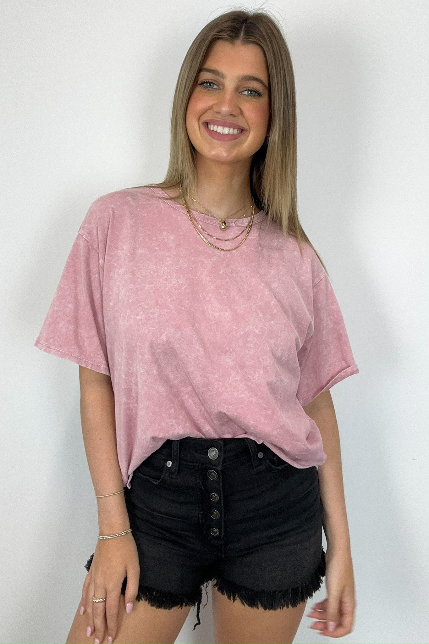 Vintage Pink / S Aurora Nights Mineral Washed Short Sleeve Top - BACK IN STOCK - Madison and Mallory