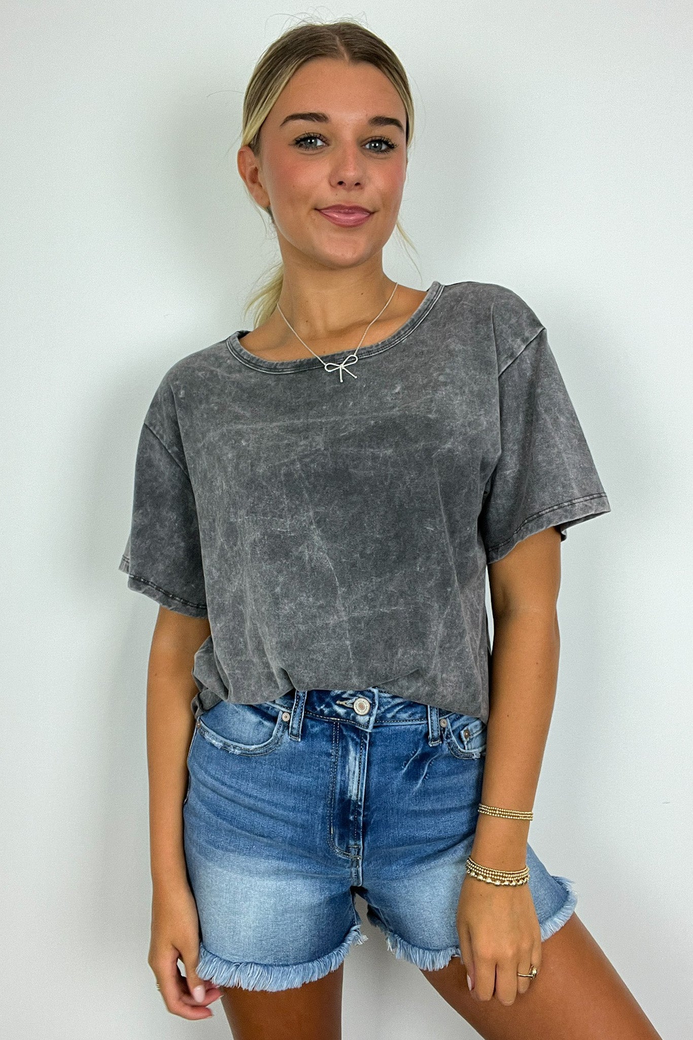 Vintage Charcoal Gray / S Aurora Nights Mineral Washed Short Sleeve Top - BACK IN STOCK - Madison and Mallory