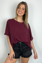 Burgundy / S Aurora Short Sleeve Relaxed Top - FINAL SALE - Madison and Mallory
