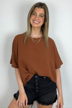 Mocha Brown / S Aurora Short Sleeve Relaxed Top - FINAL SALE - Madison and Mallory
