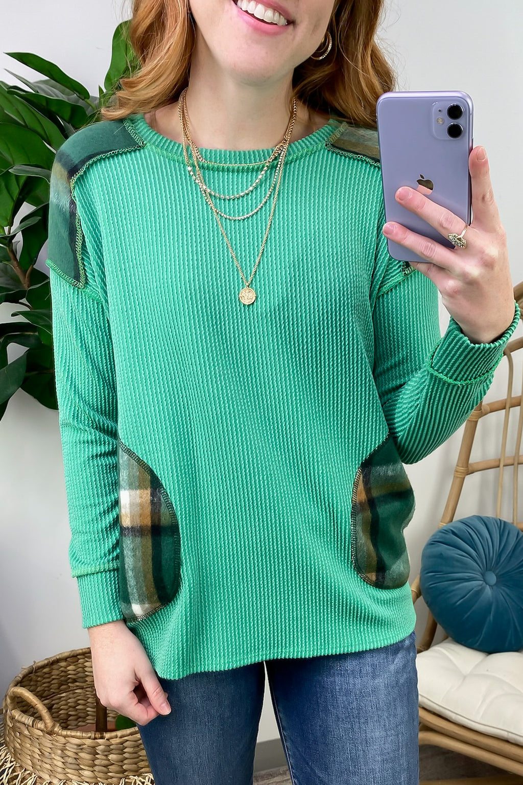  Autumn Sweetheart Plaid Contrast Rib Knit Top - FINAL SALE - Madison and Mallory