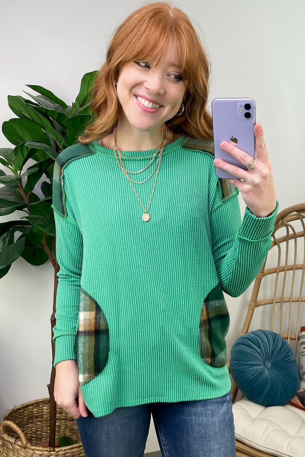  Autumn Sweetheart Plaid Contrast Rib Knit Top - FINAL SALE - Madison and Mallory