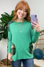  Autumn Sweetheart Plaid Contrast Rib Knit Top - FINAL SALE - Madison and Mallory