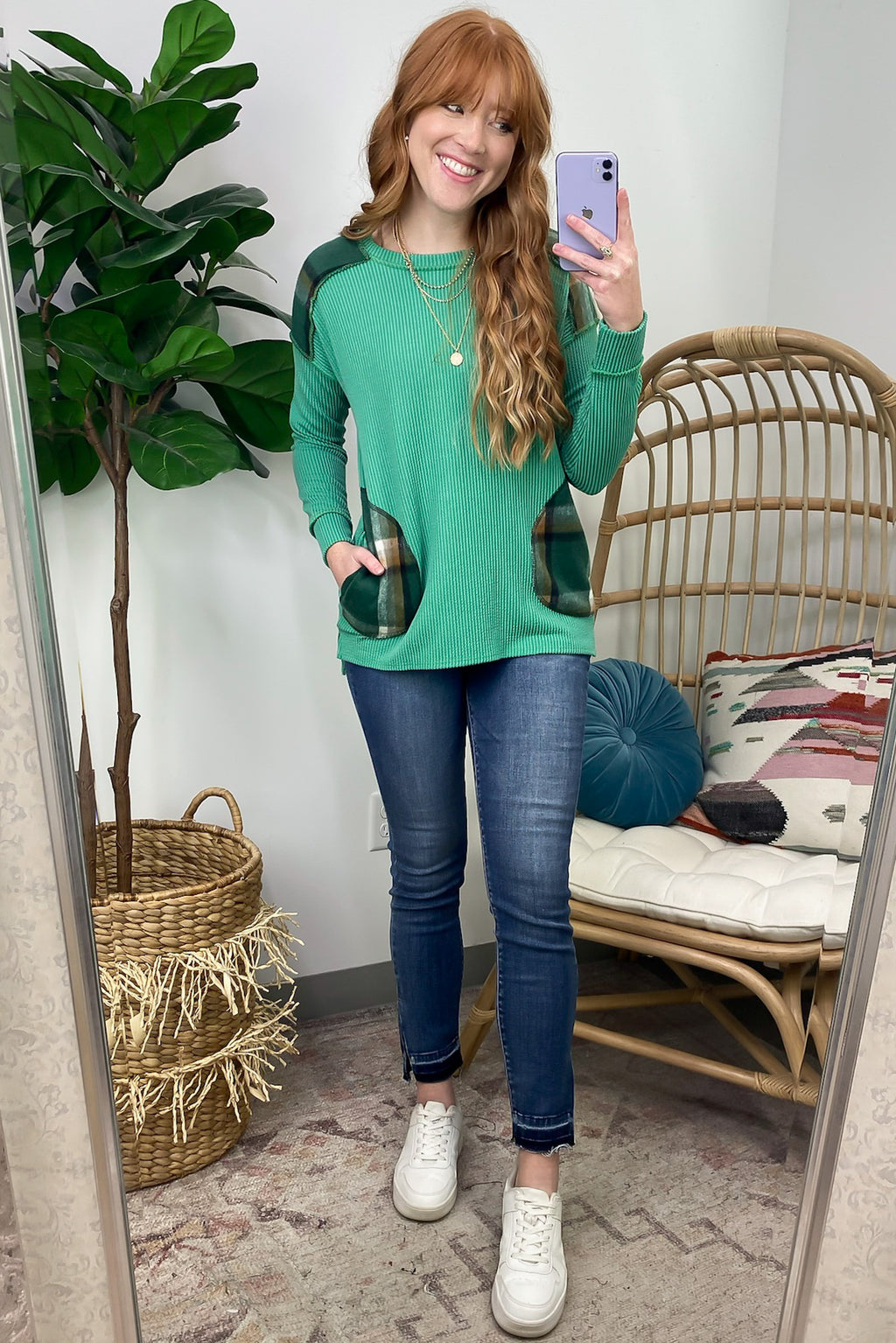  Autumn Sweetheart Plaid Contrast Rib Knit Top - FINAL SALE - Madison and Mallory
