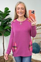  Autumn Sweetheart Plaid Contrast Rib Knit Top - FINAL SALE - Madison and Mallory