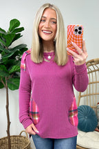  Autumn Sweetheart Plaid Contrast Rib Knit Top - FINAL SALE - Madison and Mallory