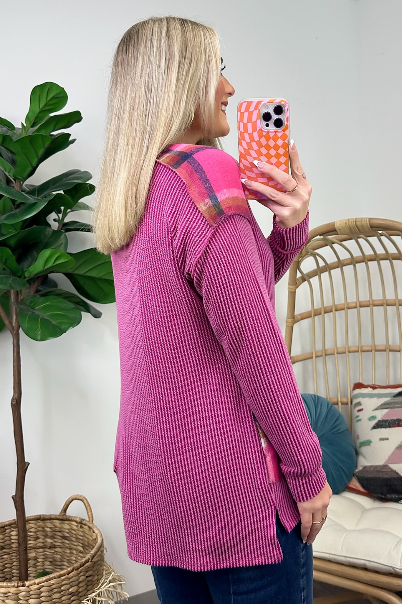 Autumn Sweetheart Plaid Contrast Rib Knit Top - FINAL SALE - Madison and Mallory