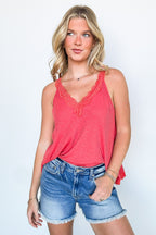 Avah Ribbed Lace Trim Tank Top - FINAL SALE - Madison and Mallory