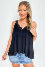 Avah Ribbed Lace Trim Tank Top - FINAL SALE - Madison and Mallory