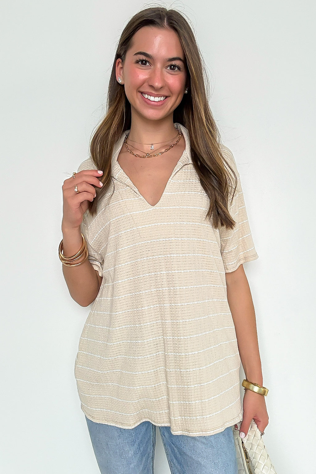 Taupe / S Avalee Flowy Striped Top - FINAL SALE - Madison and Mallory
