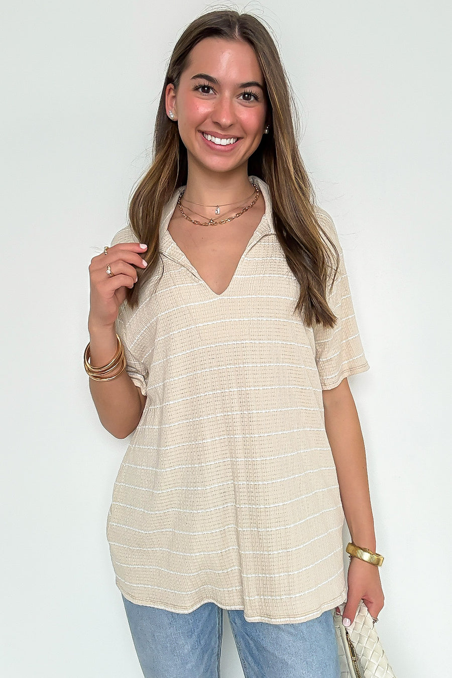 Taupe / S Avalee Flowy Striped Top - Madison and Mallory