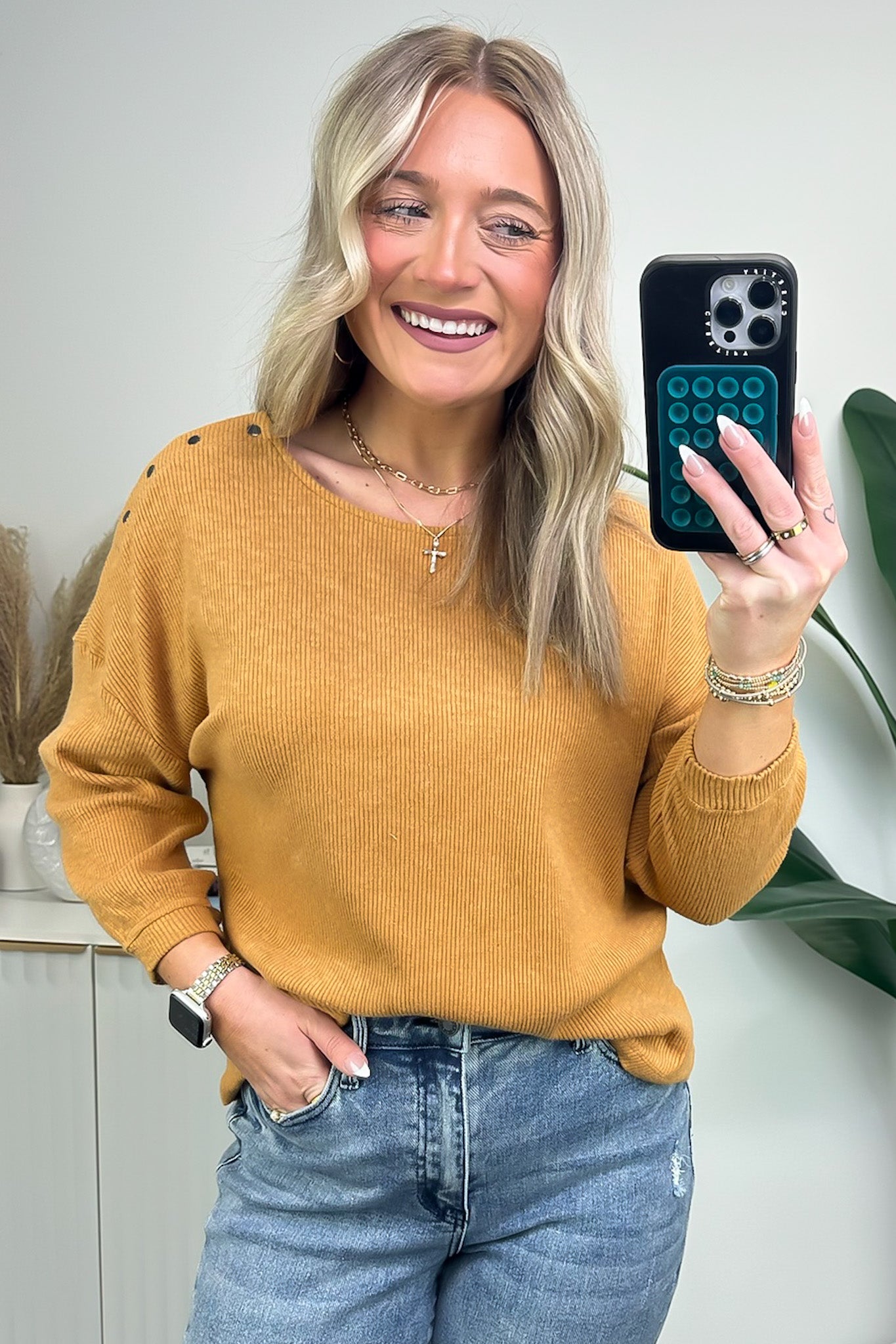  Avalynne Button Detail Rib Knit Top - FINAL SALE - Madison and Mallory