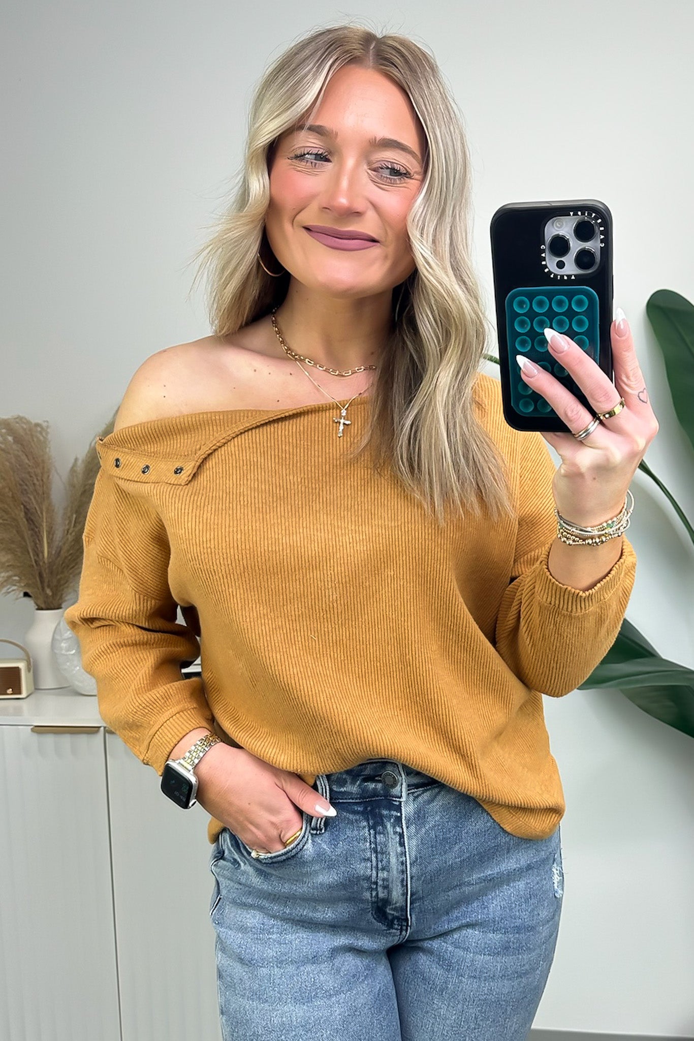 Tan / S Avalynne Button Detail Rib Knit Top - FINAL SALE - Madison and Mallory