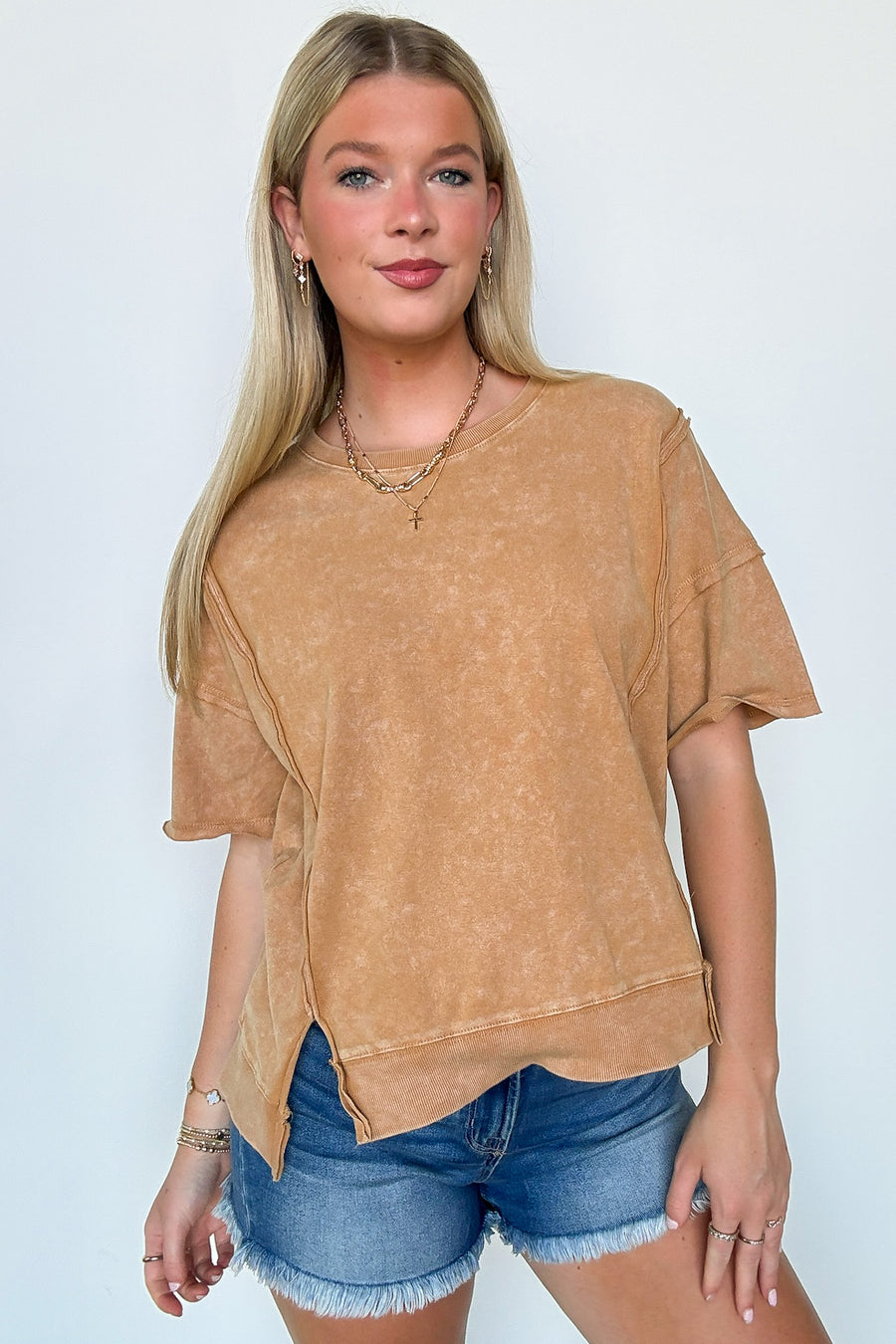  Avania Raw Edge Washed Short Sleeve Top - BACK IN STOCK - Madison and Mallory