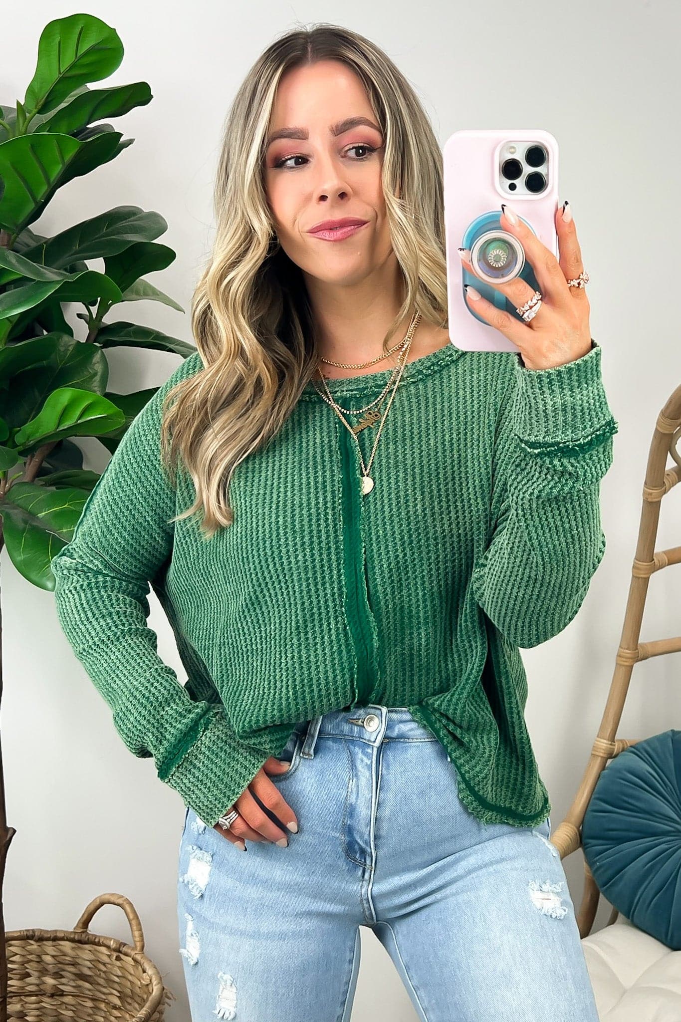  Avelyna Washed Waffle Knit Long Sleeve Top - FINAL SALE - Madison and Mallory