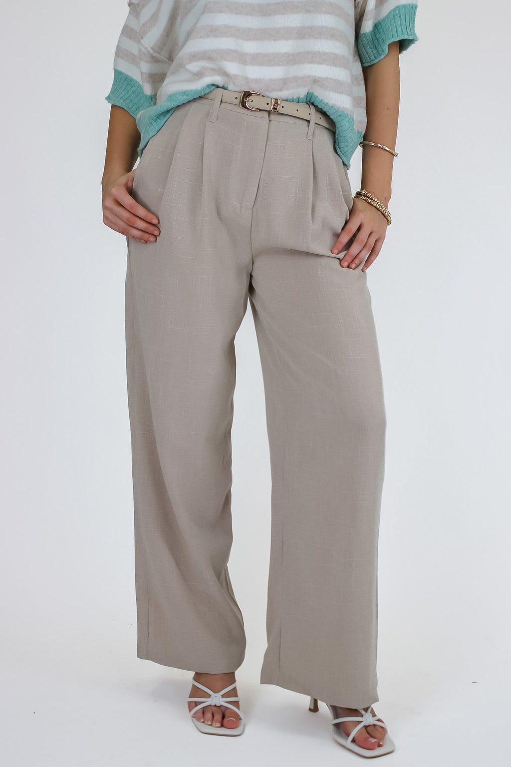 Taupe / S Avery Pleated Trousers - Madison and Mallory