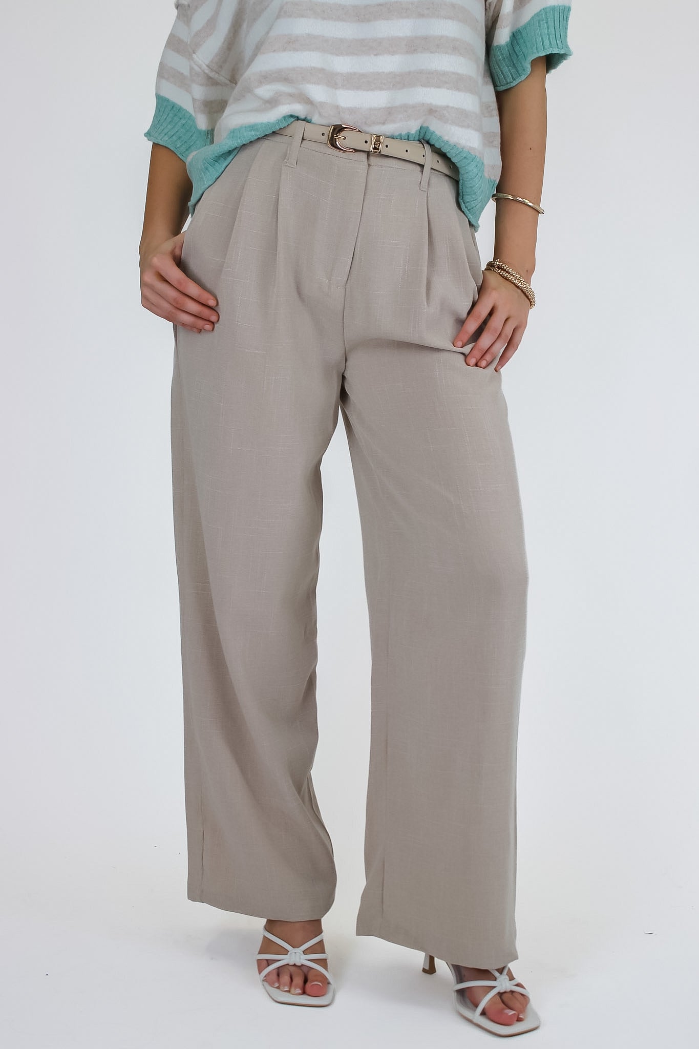 Taupe / S Avery Pleated Trousers - Madison and Mallory
