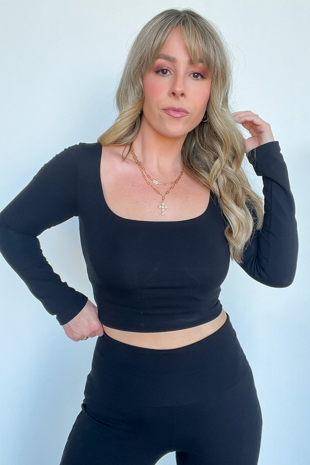  Ayanah Long Sleeve Double Layer Top - FINAL SALE - Madison and Mallory