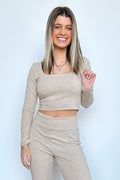 Oatmeal / S Ayanah Long Sleeve Double Layer Top - FINAL SALE - Madison and Mallory