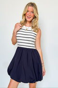 S / White/Navy Stripe Aylie Striped Knit Bubble Hem Dress - FINAL SALE - Madison and Mallory