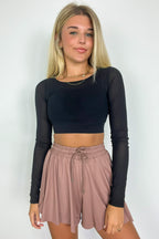 Aziza Long Sleeve Padded Cropped Top - FINAL SALE - Madison and Mallory