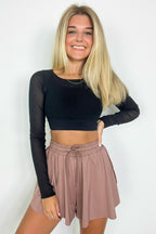  Aziza Long Sleeve Padded Cropped Top - FINAL SALE - Madison and Mallory