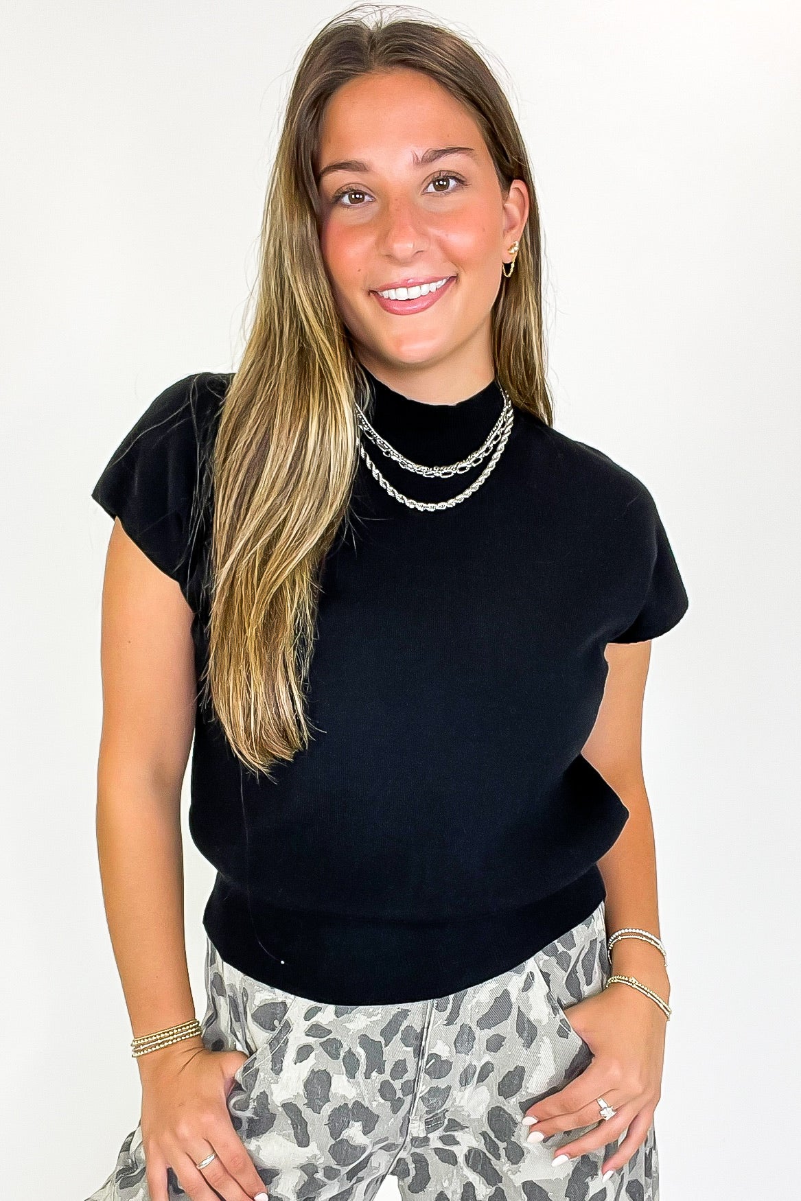 Black / S Power Poise Cap Sleeve High Neck Top - Madison and Mallory