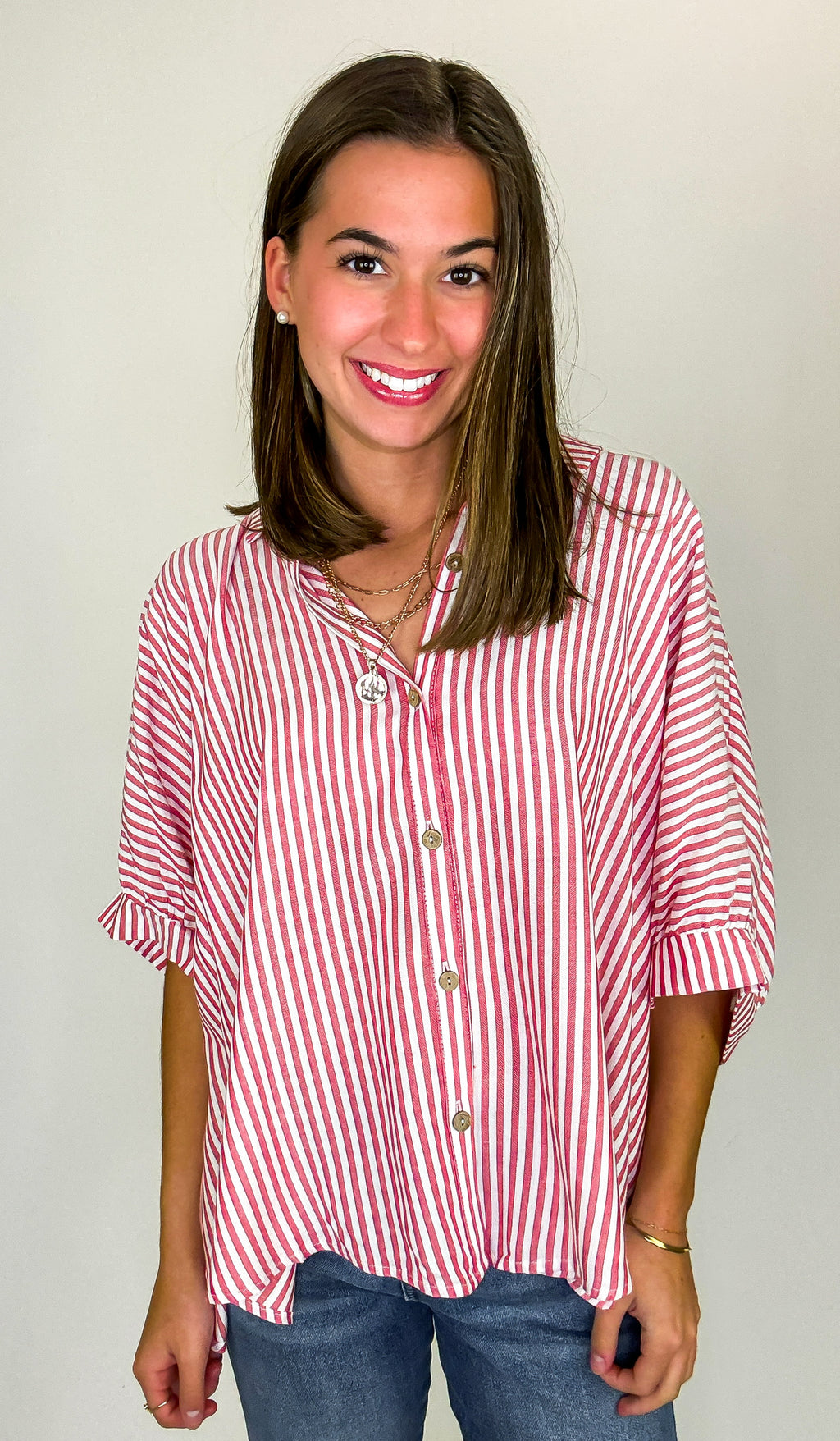 JoJo Striped Button Down Relaxed Top - BACK IN STOCK - Madison and Mallory