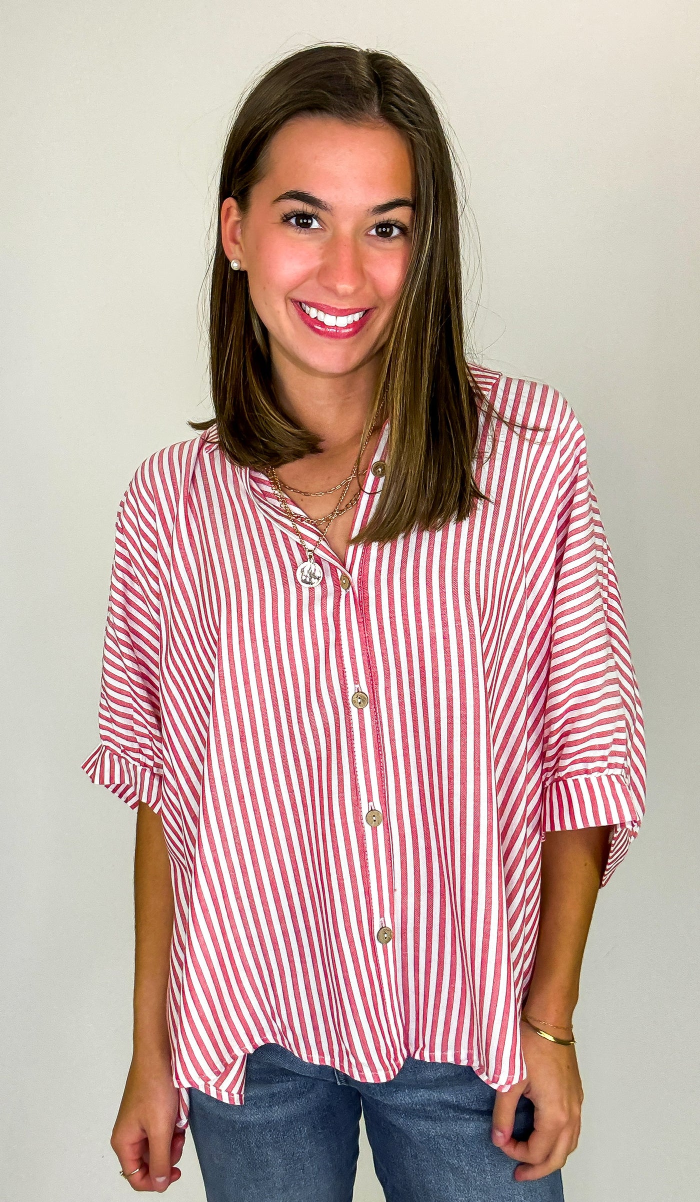 JoJo Striped Button Down Relaxed Top - BACK IN STOCK - Madison and Mallory