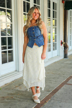 Defined Frame Denim Button-Up Corset Vest - Madison and Mallory