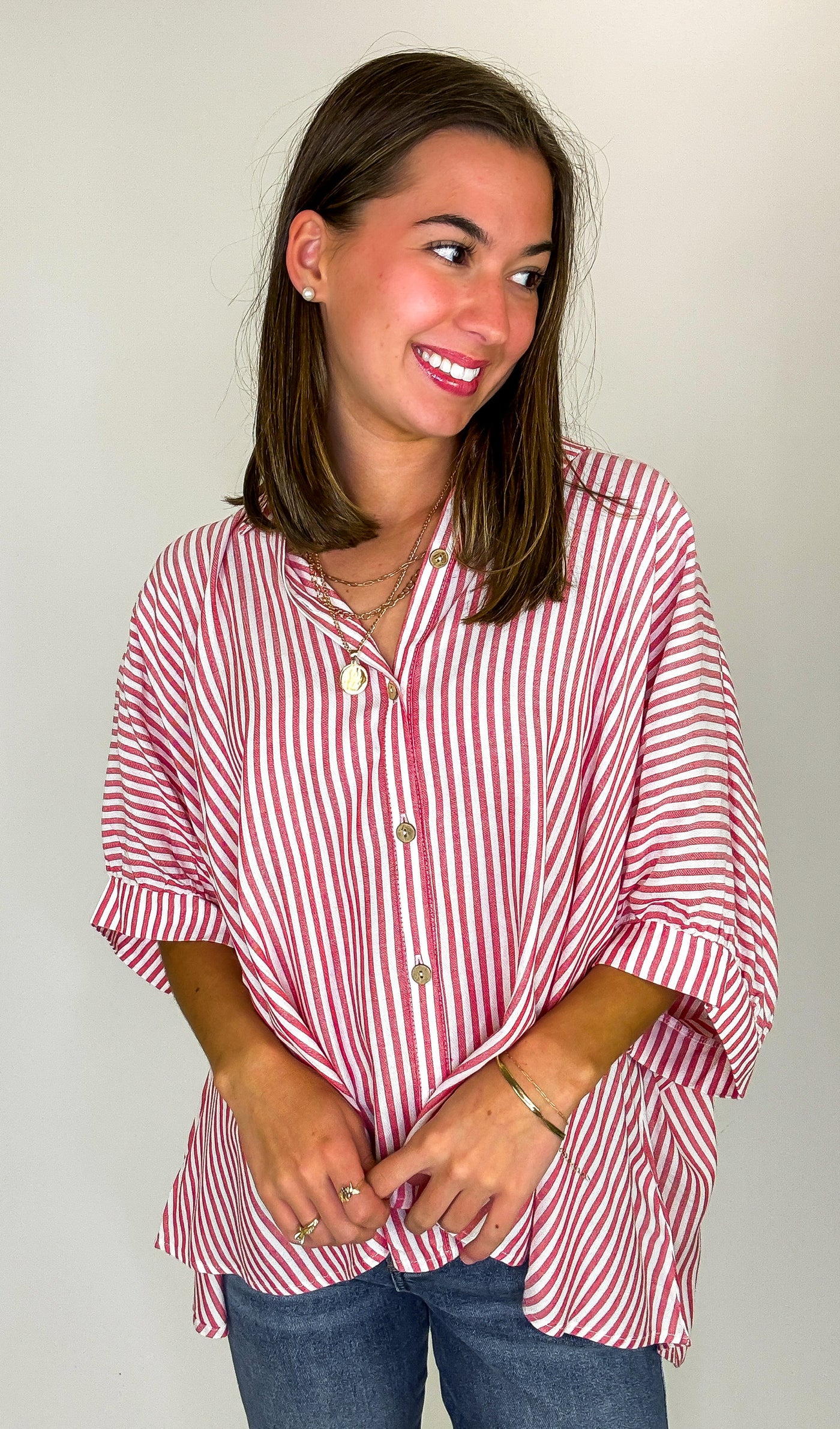 Ruby / SM JoJo Striped Button Down Relaxed Top - BACK IN STOCK - Madison and Mallory