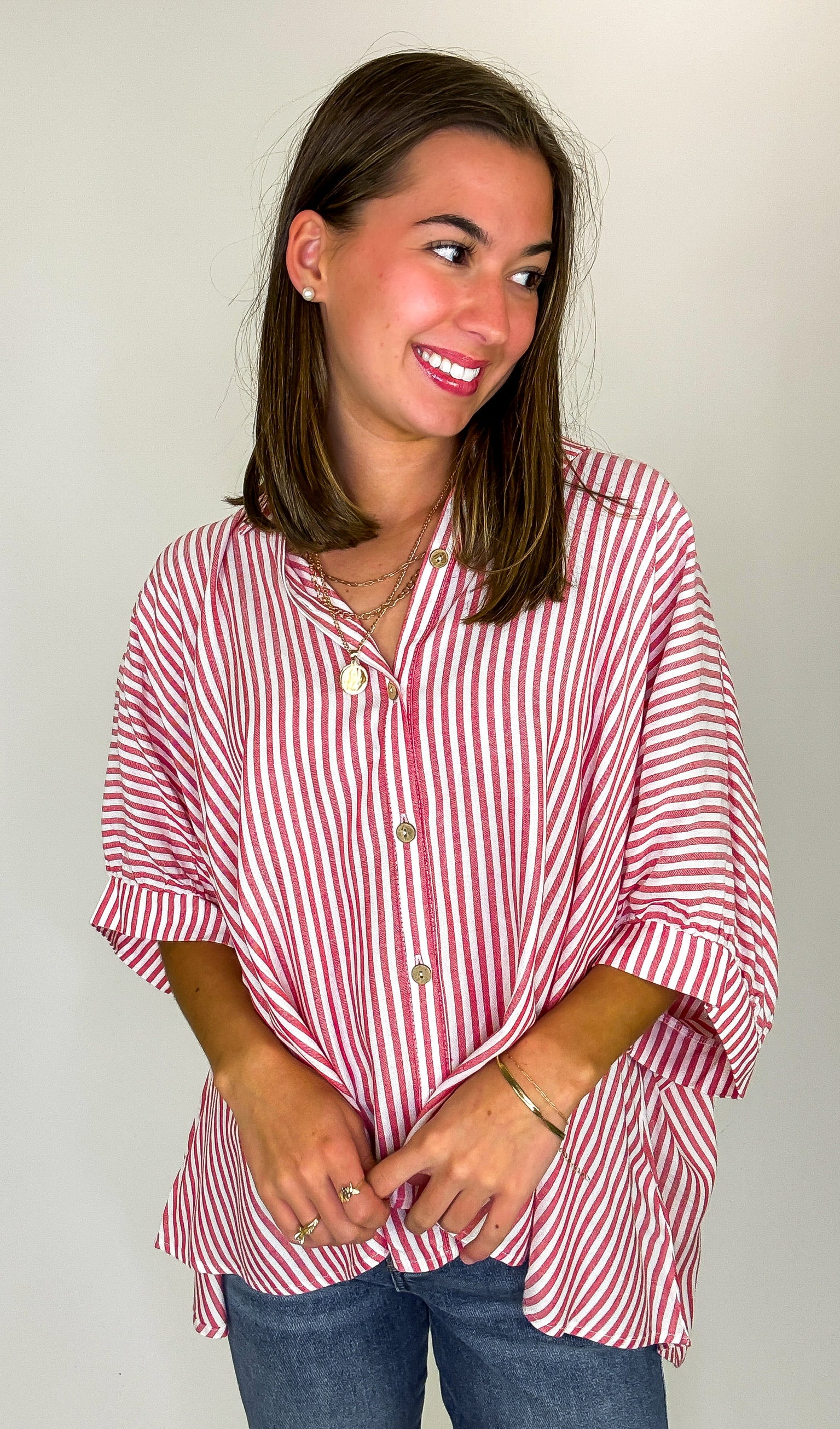 Ruby / SM JoJo Striped Button Down Relaxed Top - BACK IN STOCK - Madison and Mallory