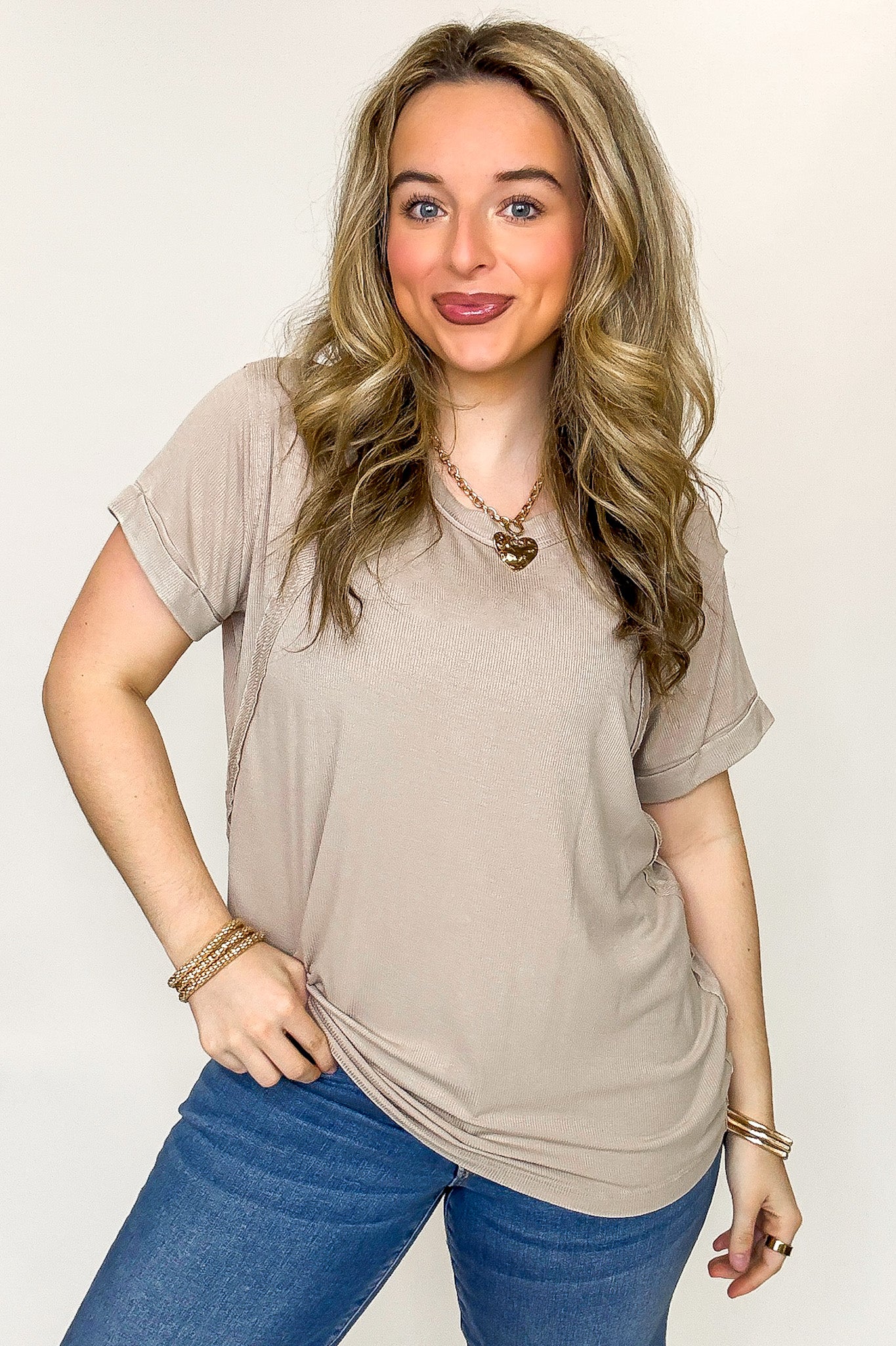 Balanced Comfort Acid Wash Rib Cuff Top