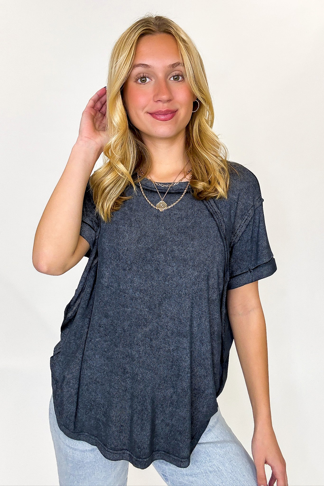 Balanced Comfort Acid Wash Rib Cuff Top