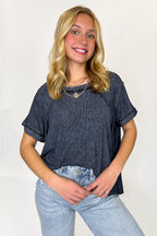 Balanced Comfort Acid Wash Rib Cuff Top - BACK IN STOCK - Madison and Mallory