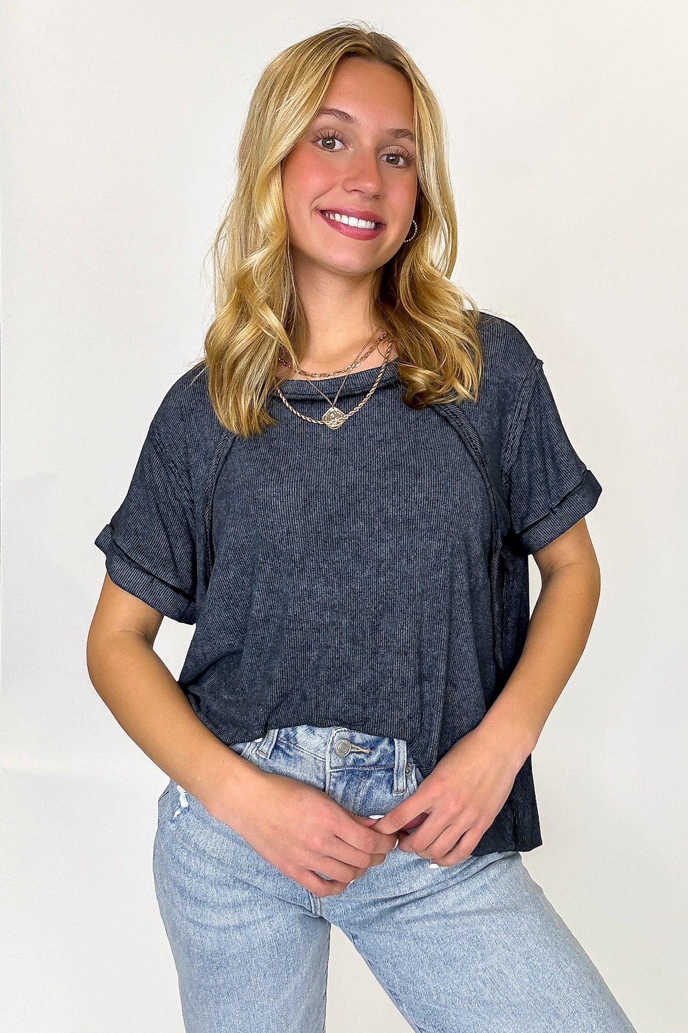 Balanced Comfort Acid Wash Rib Cuff Top - BACK IN STOCK - Madison and Mallory