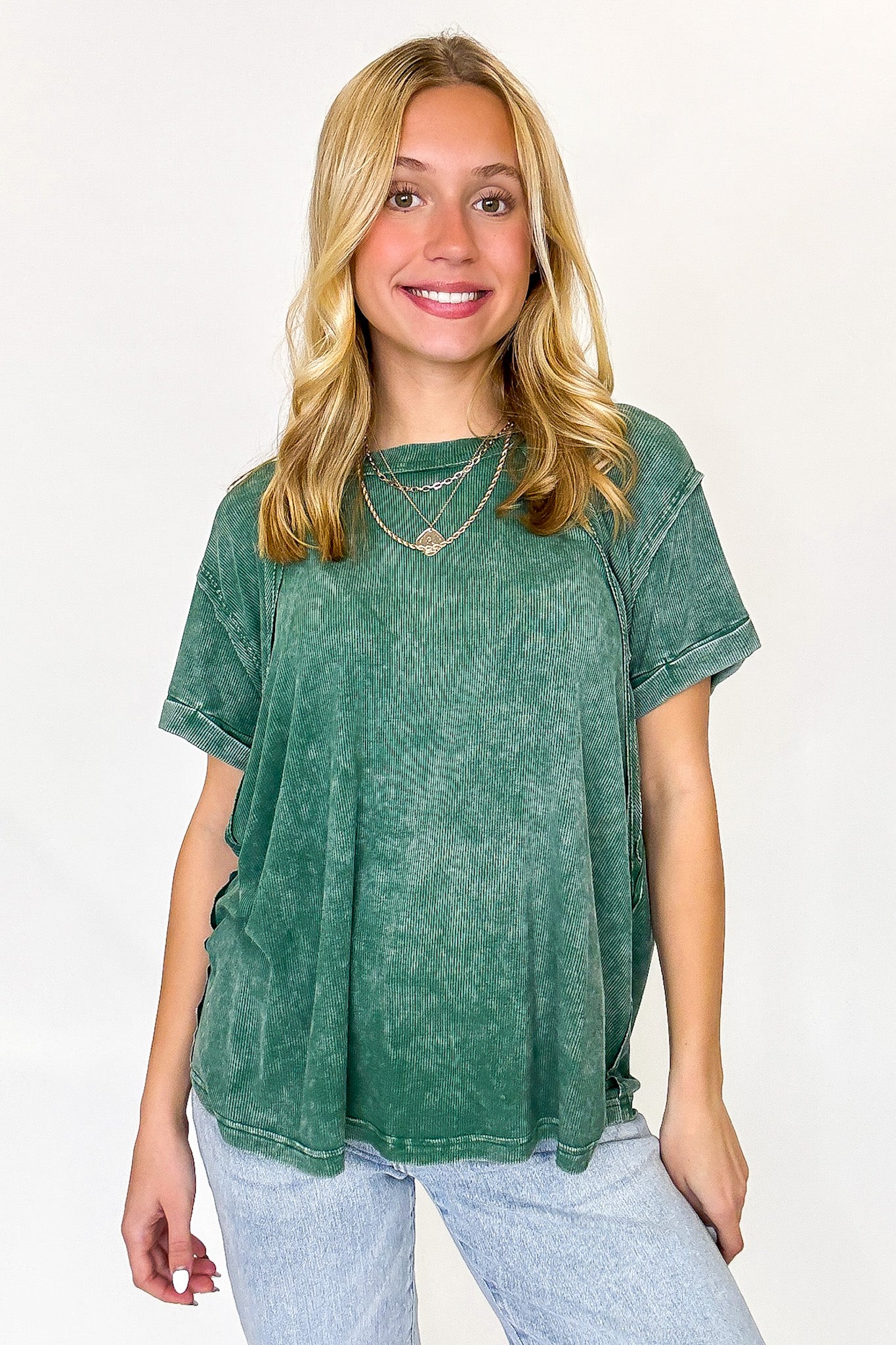 Balanced Comfort Acid Wash Rib Cuff Top