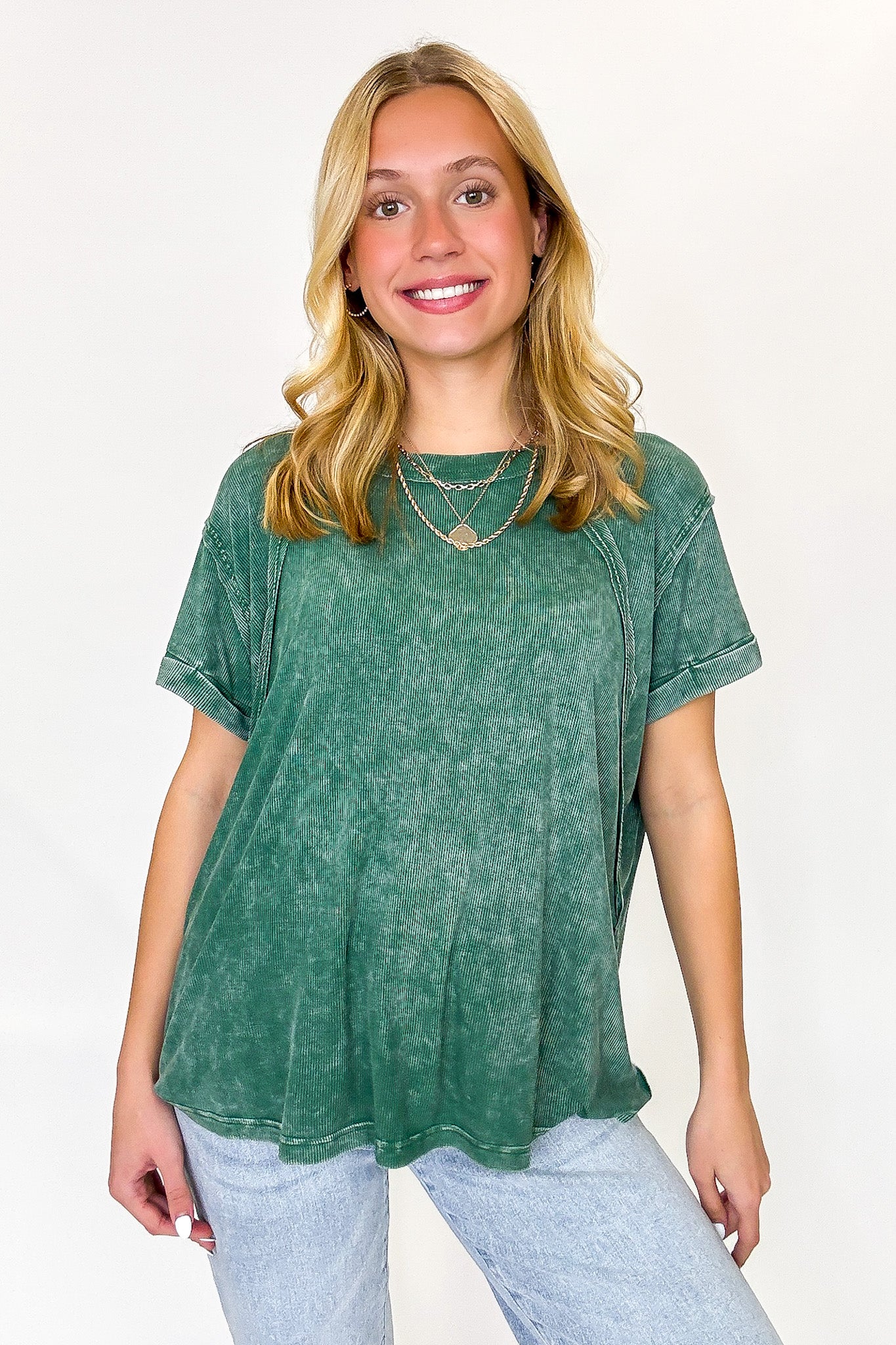 Balanced Comfort Acid Wash Rib Cuff Top