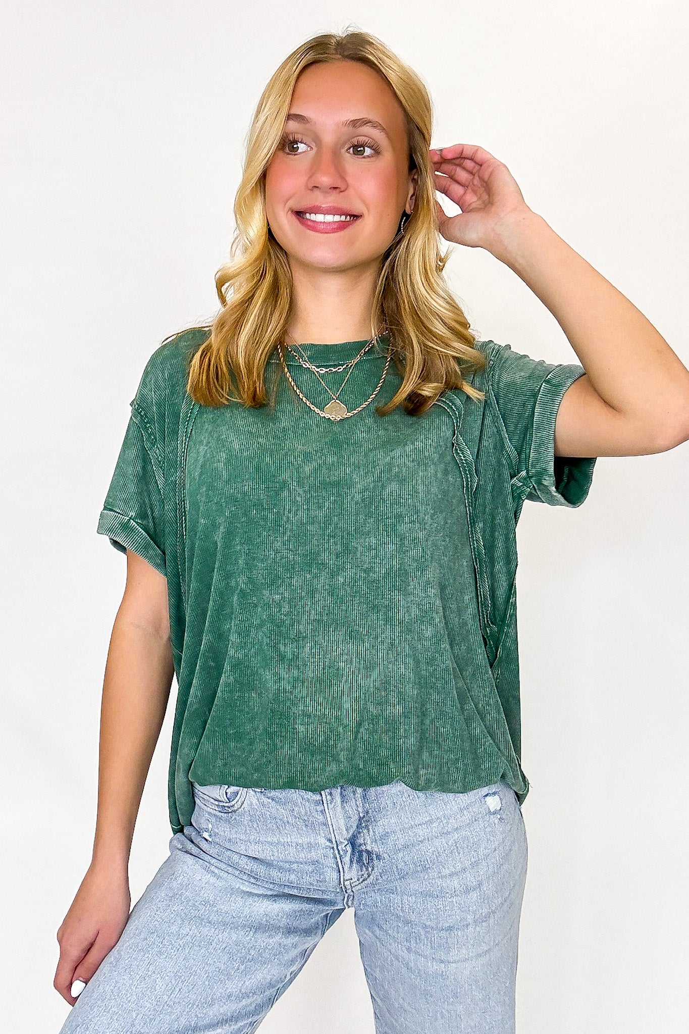 Balanced Comfort Acid Wash Rib Cuff Top