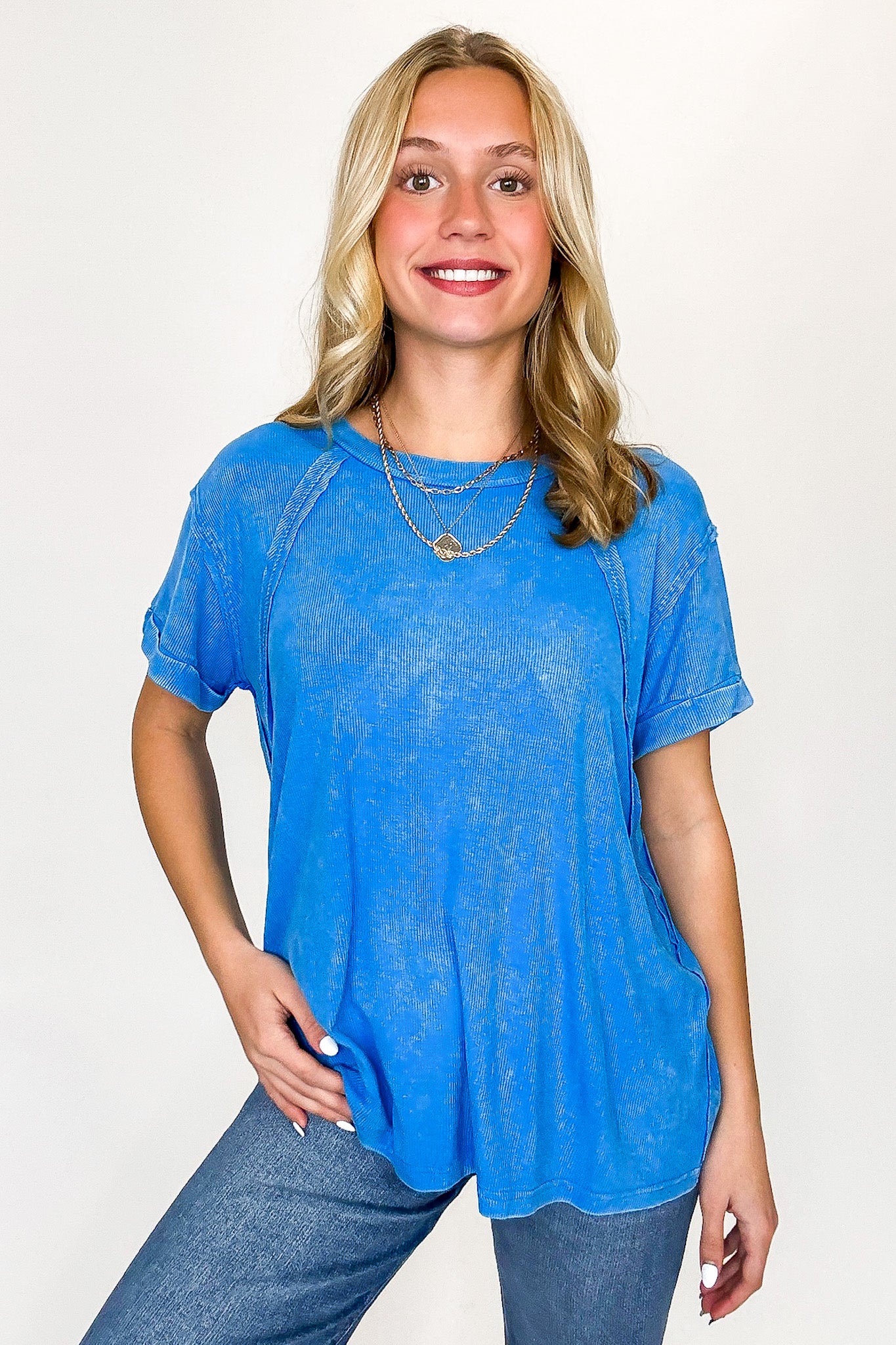 Balanced Comfort Acid Wash Rib Cuff Top