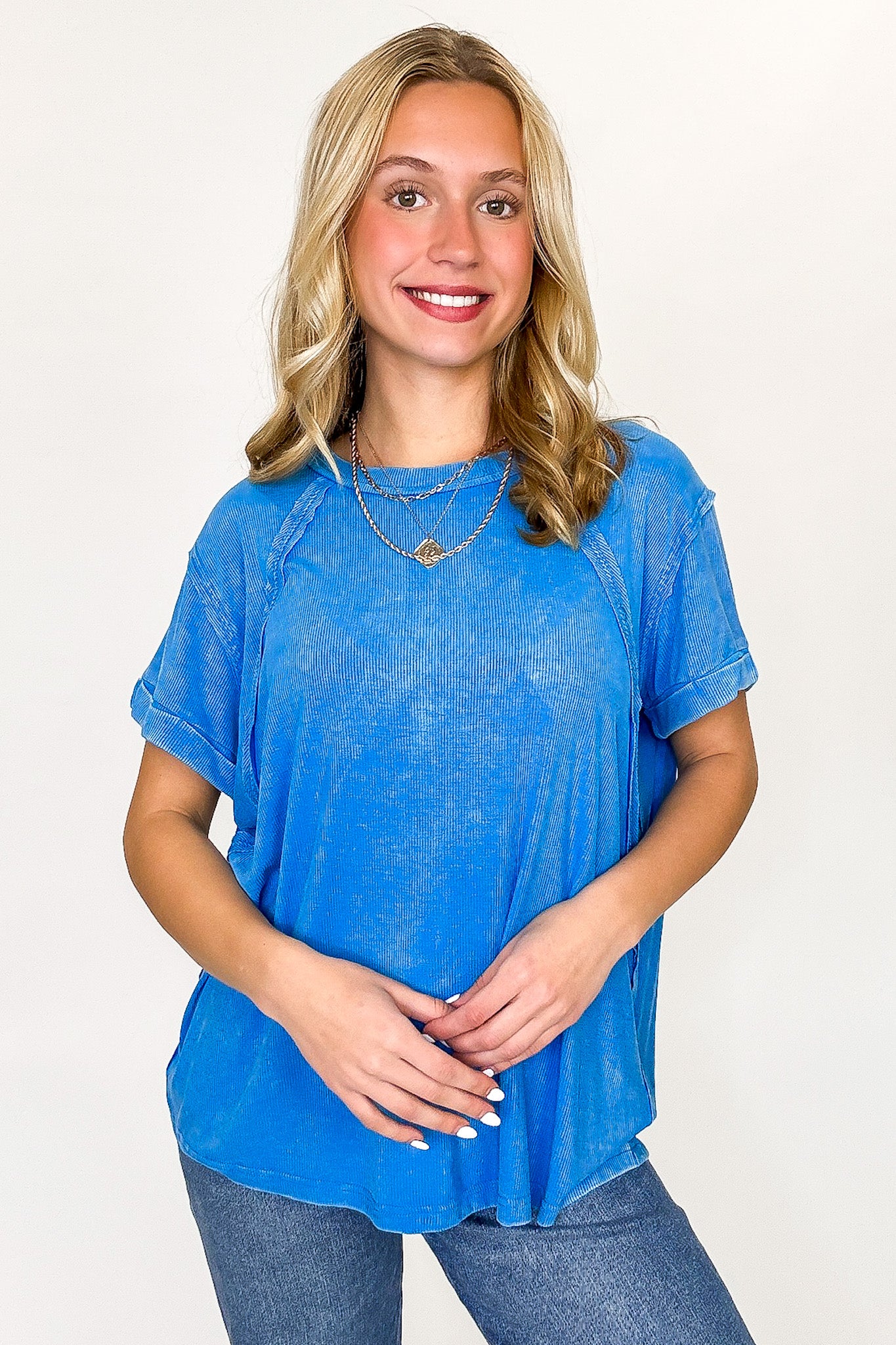 Balanced Comfort Acid Wash Rib Cuff Top