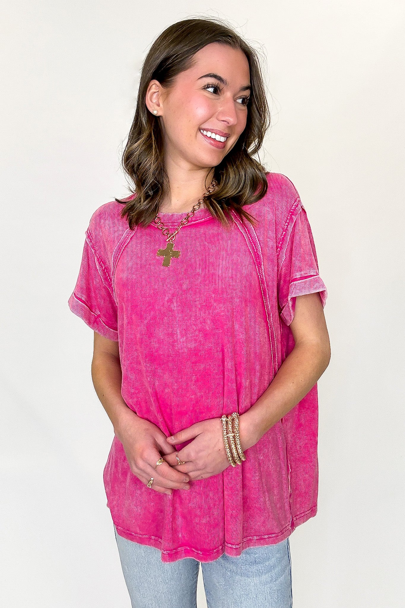 Balanced Comfort Acid Wash Rib Cuff Top