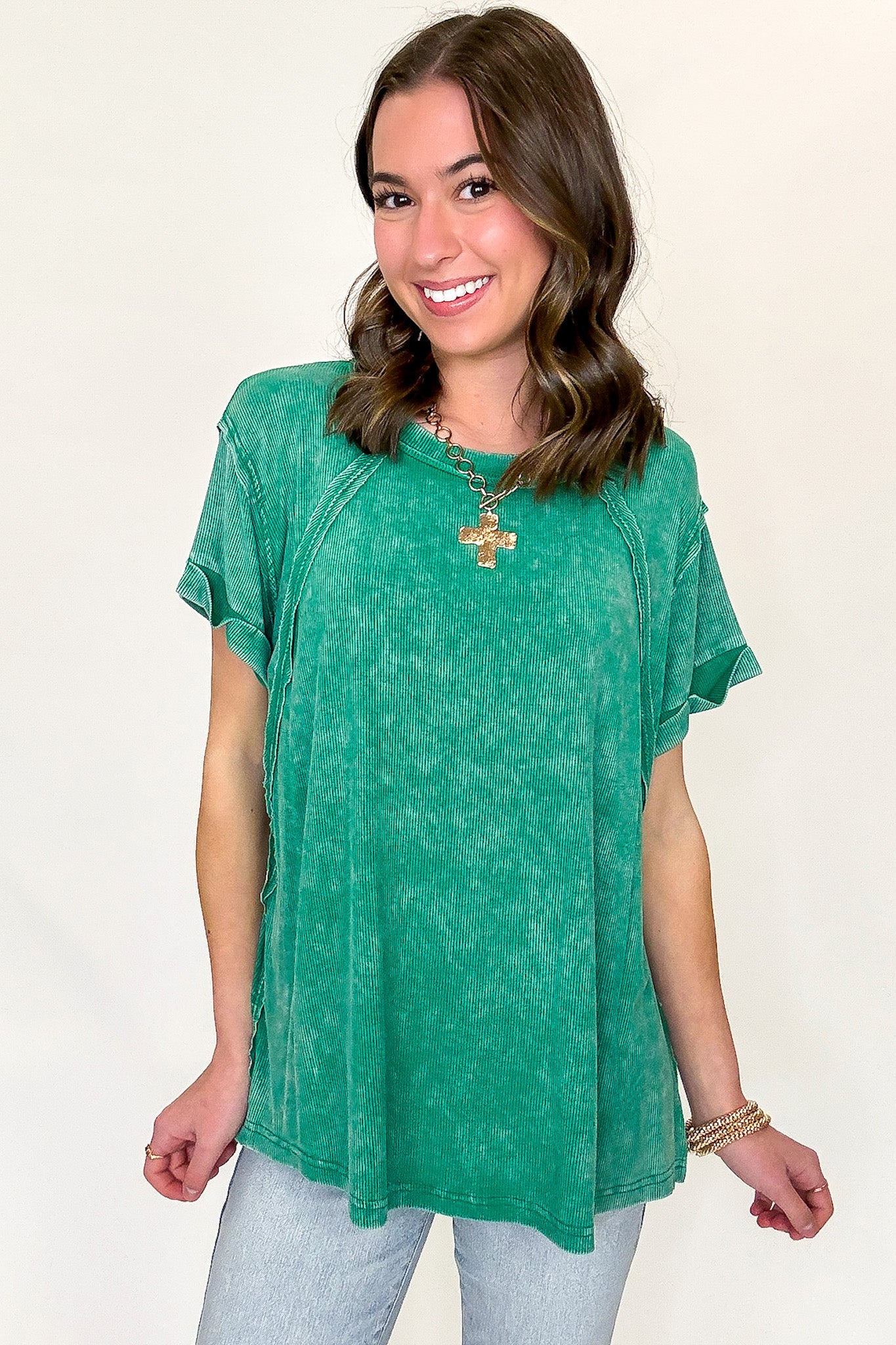 Balanced Comfort Acid Wash Rib Cuff Top